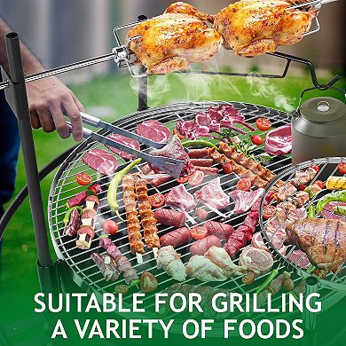 Round Charcoal Grill Outdoor BBQ Grill with Adjustable Height Cooking