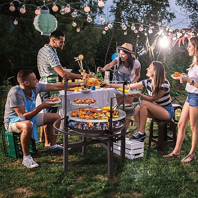 Round Charcoal Grill Outdoor BBQ Grill with Adjustable Height Cooking