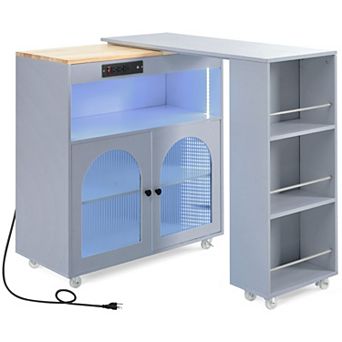 KWPZQEB Rolling Kitchen Island with Wooden Extended Table and Side 3 Open Shelves