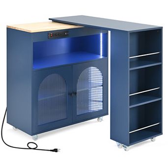 KWPZQEB Rolling Kitchen Island with Wooden Extended Table and Side 3 Open Shelves