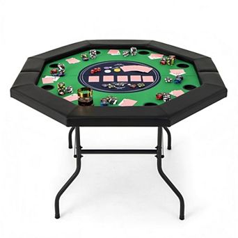 48 Inch Foldable Poker Table for 6 to 8 Players with Cup Holders and Padded Armrest