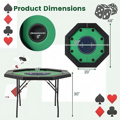 48 Inch Foldable Poker Table for 6 to 8 Players with Cup Holders and Padded Armrest