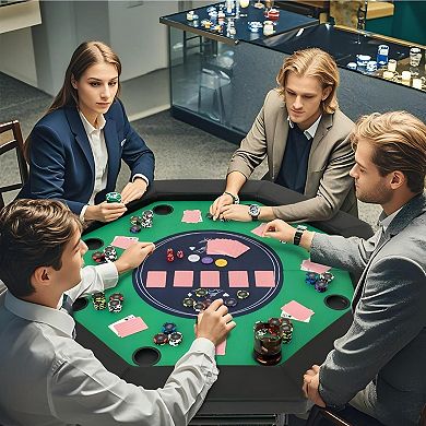 48 Inch Foldable Poker Table for 6 to 8 Players with Cup Holders and Padded Armrest