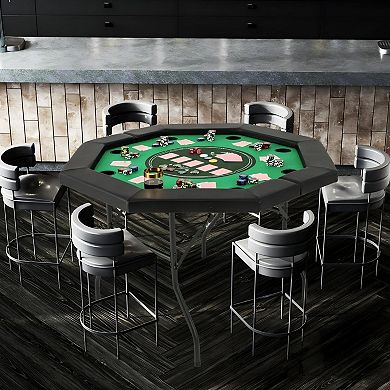 48 Inch Foldable Poker Table for 6 to 8 Players with Cup Holders and Padded Armrest