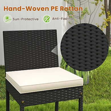 7-Piece Rattan Bar Set with Acacia Wood Table and Stools