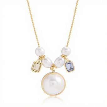 Women's Multi-Charm Pendant Necklace with Layered Bead Accents and Faceted Gem Details