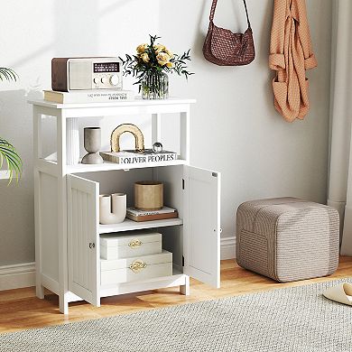 Bathroom Floor Storage Cabinet with Open Compartment Freestanding Organizer