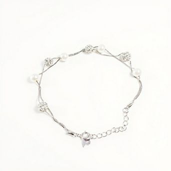 Women's Pearl and Crystal Beaded Bracelet with Delicate Chain Design