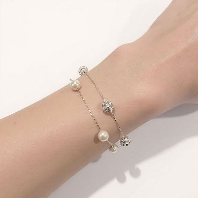 Women's Pearl and Crystal Beaded Bracelet with Delicate Chain Design