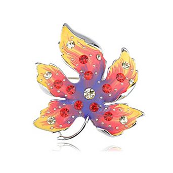 Colorful Crystal Rhinestone Autumn Wind Blowing Maple Leaf Fashion Pin Brooch