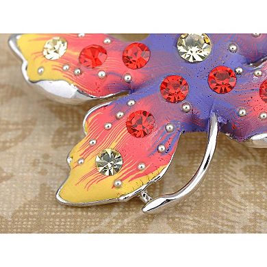 Colorful Crystal Rhinestone Autumn Wind Blowing Maple Leaf Fashion Pin Brooch