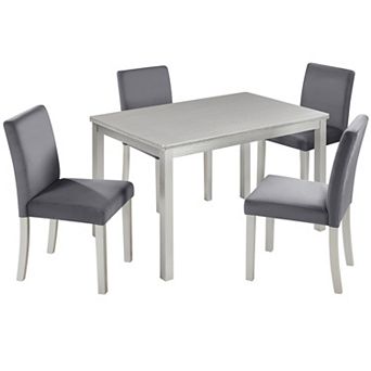 Pnronnc 5 pc Wooden Dining Set, Kitchen Table Set with Rectangular Table & 4 Upholstered Chairs