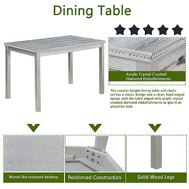 Pnronnc 5-Piece Wooden Dining Set, Kitchen Table Set with Rectangular Table & 4 Upholstered Chairs