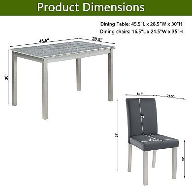 Pnronnc 5-Piece Wooden Dining Set, Kitchen Table Set with Rectangular Table & 4 Upholstered Chairs
