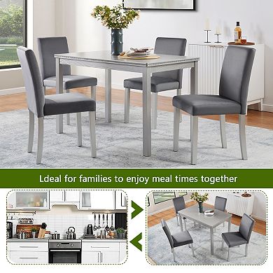 Pnronnc 5-Piece Wooden Dining Set, Kitchen Table Set with Rectangular Table & 4 Upholstered Chairs
