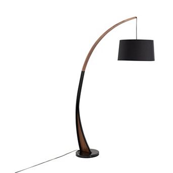 Loheer Noah Mid Century Modern Arc Floor Lamp with Walnut Wood Frame and Marble Base