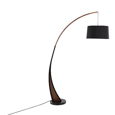 Loheer Noah Mid Century Modern Arc Floor Lamp with Walnut Wood Frame and Marble Base