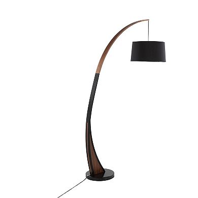 Loheer Noah Mid Century Modern Arc Floor Lamp with Walnut Wood Frame and Marble Base