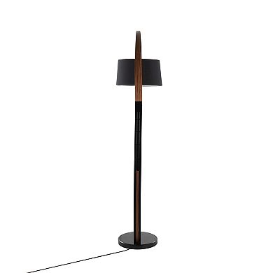 Loheer Noah Mid Century Modern Arc Floor Lamp with Walnut Wood Frame and Marble Base