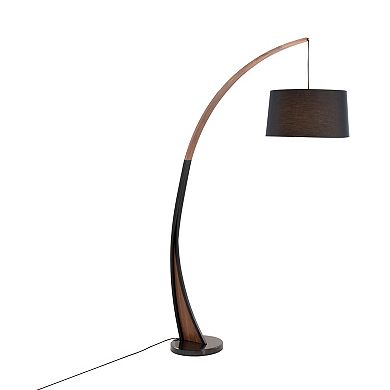 Loheer Noah Mid Century Modern Arc Floor Lamp with Walnut Wood Frame and Marble Base