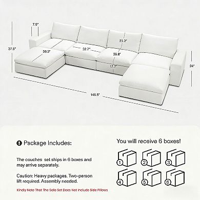 146.5" Wide U-Shaped Cloud Couch, Comfy Sectional Sofa with 2 Storage Ottomans for Living Room
