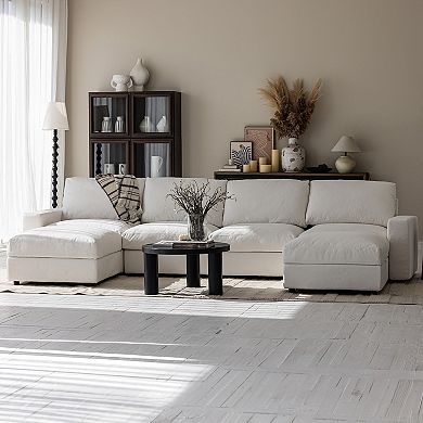 146.5" Wide U-Shaped Cloud Couch, Comfy Sectional Sofa with 2 Storage Ottomans for Living Room