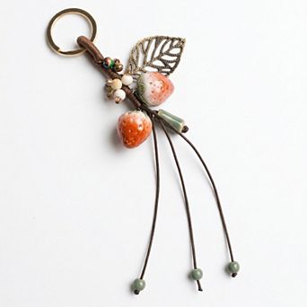 Women's Strawberry Charm Keychain with Beaded Tassel Accent Decorative Bag Charm Accessory