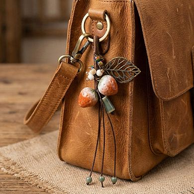 Women's Strawberry Charm Keychain with Beaded Tassel Accent Decorative Bag Charm Accessory