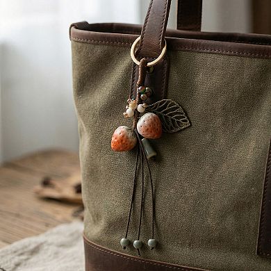 Women's Strawberry Charm Keychain with Beaded Tassel Accent Decorative Bag Charm Accessory