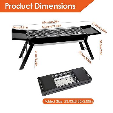 Portable Folding Charcoal Grill with Side Tray and Air Vents for Camping Beach BBQ