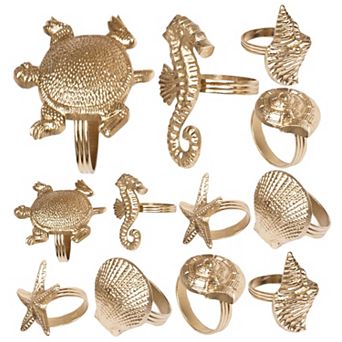 Set of 12 Nautical Theme Napkin Rings Antique Gold Holiday Table Decor