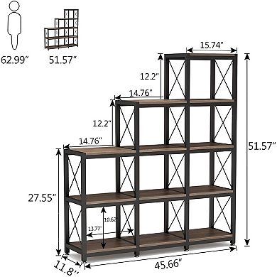 Ladder-Style 9-Shelf Bookcase for Living Room, Home Office, or Dorm Room