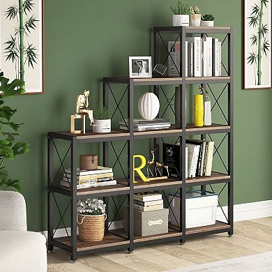 Ladder-Style 9-Shelf Bookcase for Living Room, Home Office, or Dorm Room