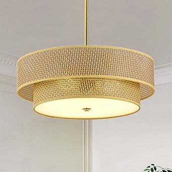 Loheer 17.7 Inch Woven Semi Flush Mount Ceiling Light, Modern Boho Drum Lamp Bulb Not Included