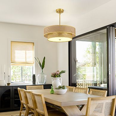 Loheer 17.7 Inch Woven Semi Flush Mount Ceiling Light, Modern Boho Drum Lamp Bulb Not Included