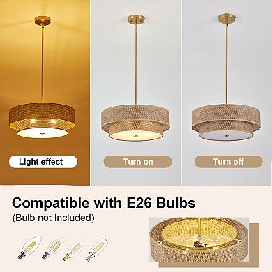 Loheer 17.7 Inch Woven Semi Flush Mount Ceiling Light, Modern Boho Drum Lamp Bulb Not Included