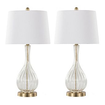 Loheer Contemporary Glass Table Lamp Set with Linen Shades