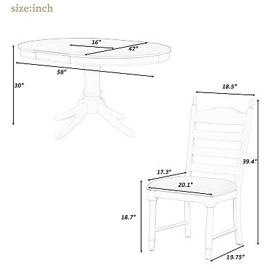 Pnronnc 5-Piece Retro Round Dining Table Set, Extendable Kitchen Table Set with Upholstered Chairs