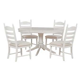 Pnronnc 5 pc Retro Round Dining Table Set, Extendable Kitchen Table Set with Upholstered Chairs