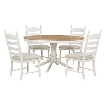 Pnronnc 5 pc Retro Round Dining Table Set, Extendable Kitchen Table Set with Upholstered Chairs