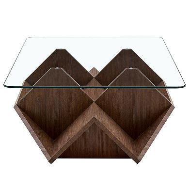 Loheer Modern Multi Storage Coffee Table with Tempered Glass Top and Walnut Finish
