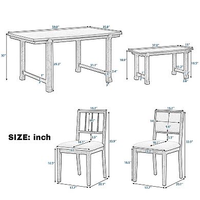 Pnronnc Farmhouse 6-Piece Wooden Dining Set with Ergonomic Dual-Style Chairs