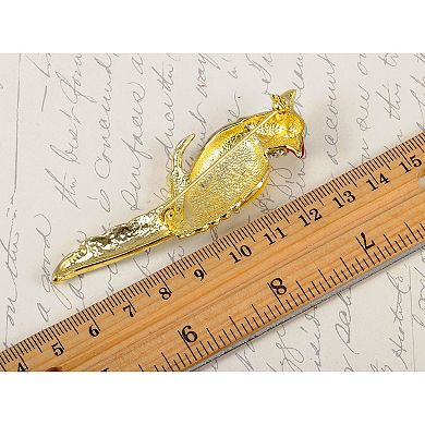 Colorful Painted Enamel Crystal Rhinestone Parrot Sitting Branch Bird Pin Brooch