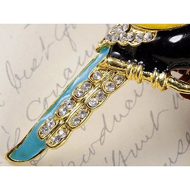 Colorful Painted Enamel Crystal Rhinestone Parrot Sitting Branch Bird Pin Brooch