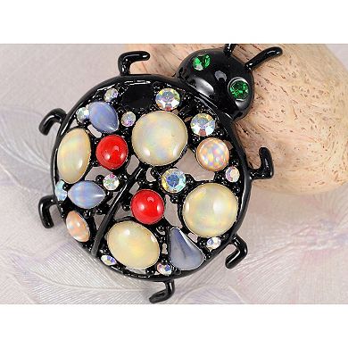Sparkly Multicolor Crystal Rhinestones Cutout Ladybug Insect Brooch Pin