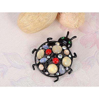 Sparkly Multicolor Crystal Rhinestones Cutout Ladybug Insect Brooch Pin