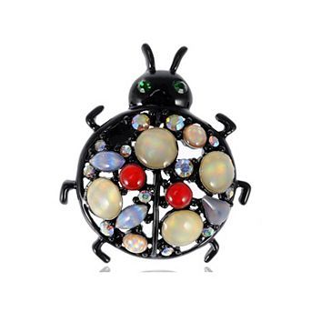 Sparkly Multicolor Crystal Rhinestones Cutout Ladybug Insect Brooch Pin