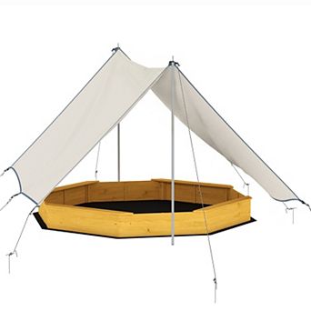 Qaba Wooden Sandbox with Large Canopy, Outdoor Sand Box with Bottom Liner