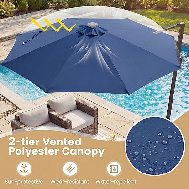 10 Ft Solar LED Cantilever Patio Umbrella with 360 Rotation