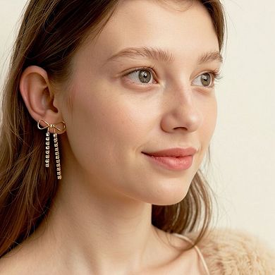 Bow Drop Earrings with Rhinestone Dangle Detail Feminine Statement Jewelry